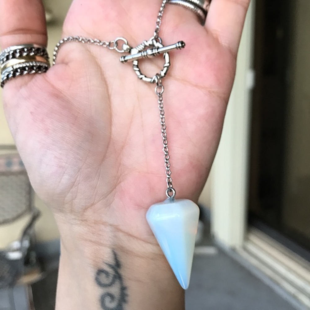 Opalite pendulum lariat silver boho necklace - Picture 3 of 7